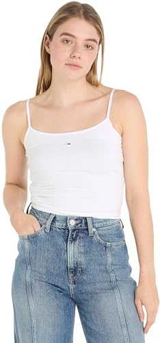 Tommy Jeans Damen Tops Cropped, Weiß (White), XS von Tommy Jeans