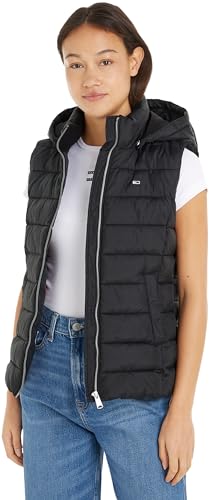 Tommy Jeans Damen Weste Basic Hooded Vest Steppweste mit Kapuze, Schwarz (Black), XXS von Tommy Jeans