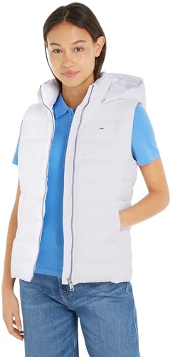 Tommy Jeans Damen Weste Basic Hooded Vest Steppweste mit Kapuze, Weiß (White), XXS von Tommy Jeans