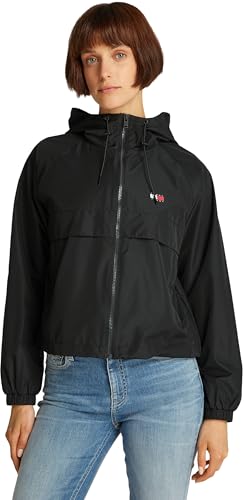 Tommy Jeans Damen Windbreaker Jacke Essential mit Kapuze, Schwarz (Black), L von Tommy Jeans