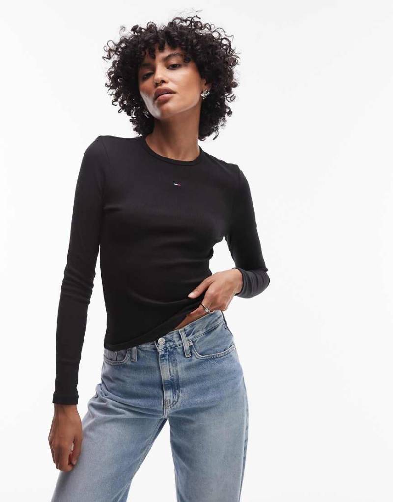 Tommy Jeans - Essential - Geripptes, langärmliges T-Shirt in Schwarz von Tommy Jeans