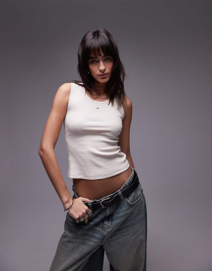 Tommy Jeans - Essential - Geripptes Tanktop in Wollweiß von Tommy Jeans