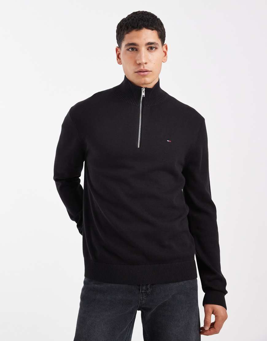 Tommy Jeans - Essential - Pullover in Schwarz mit kurzem Reißverschluss von Tommy Jeans