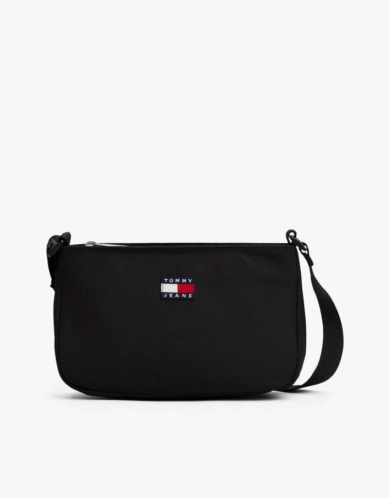 Tommy Jeans - Essential - Schultertasche in Schwarz mit Riemen mit mehrfachem Logo von Tommy Jeans
