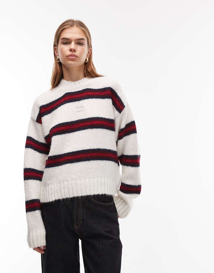 Tommy Jeans - Flauschiger Pullover in Weiß mit Streifen-Bunt von Tommy Jeans