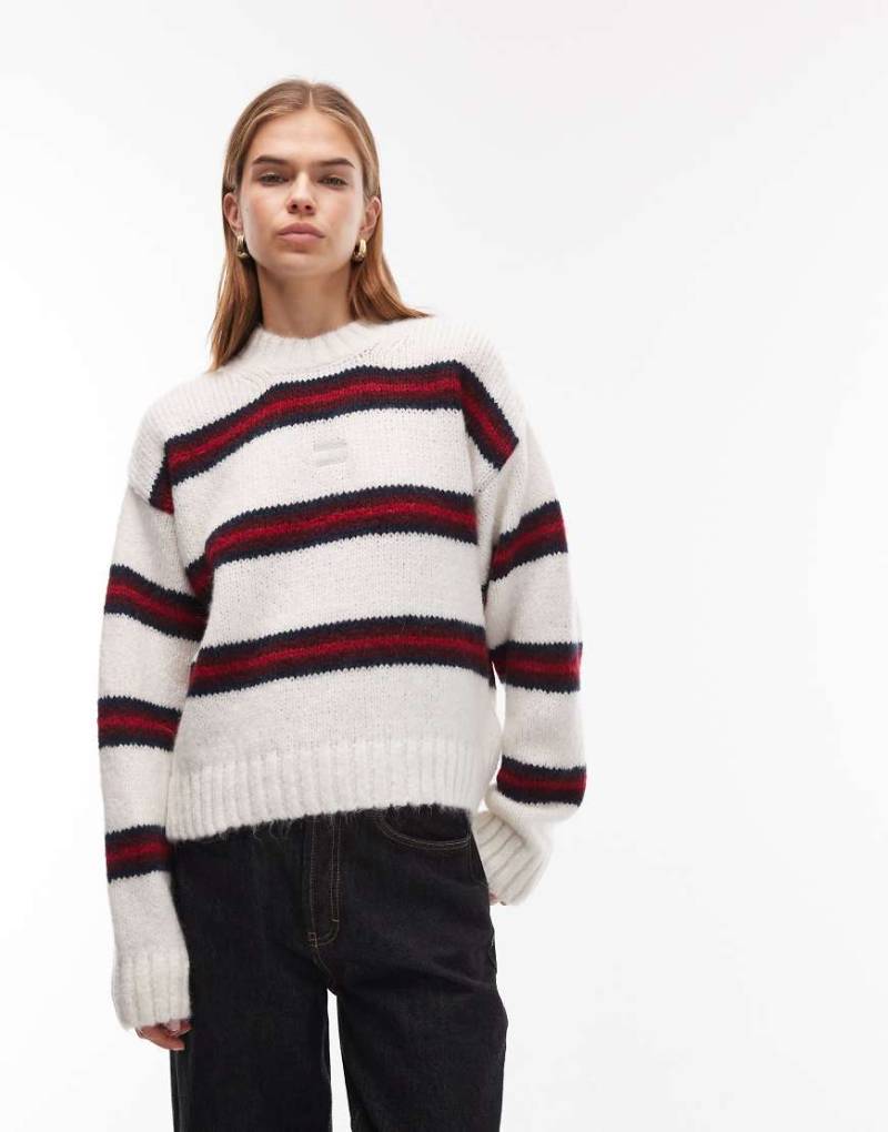 Tommy Jeans - Flauschiger Pullover in Weiß mit Streifen-Bunt von Tommy Jeans