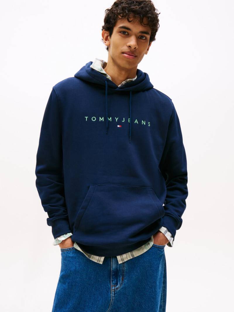 Tommy Jeans - Fleece-Hoodie mit aufgesticktem Linear-Logo blau - Gr. - XL von Tommy Jeans