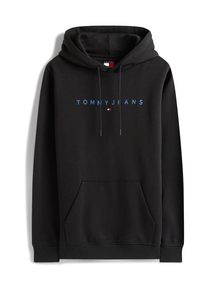 Tommy Jeans - Fleece-Hoodie mit aufgesticktem Linear-Logo schwarz - Gr. - L von Tommy Jeans