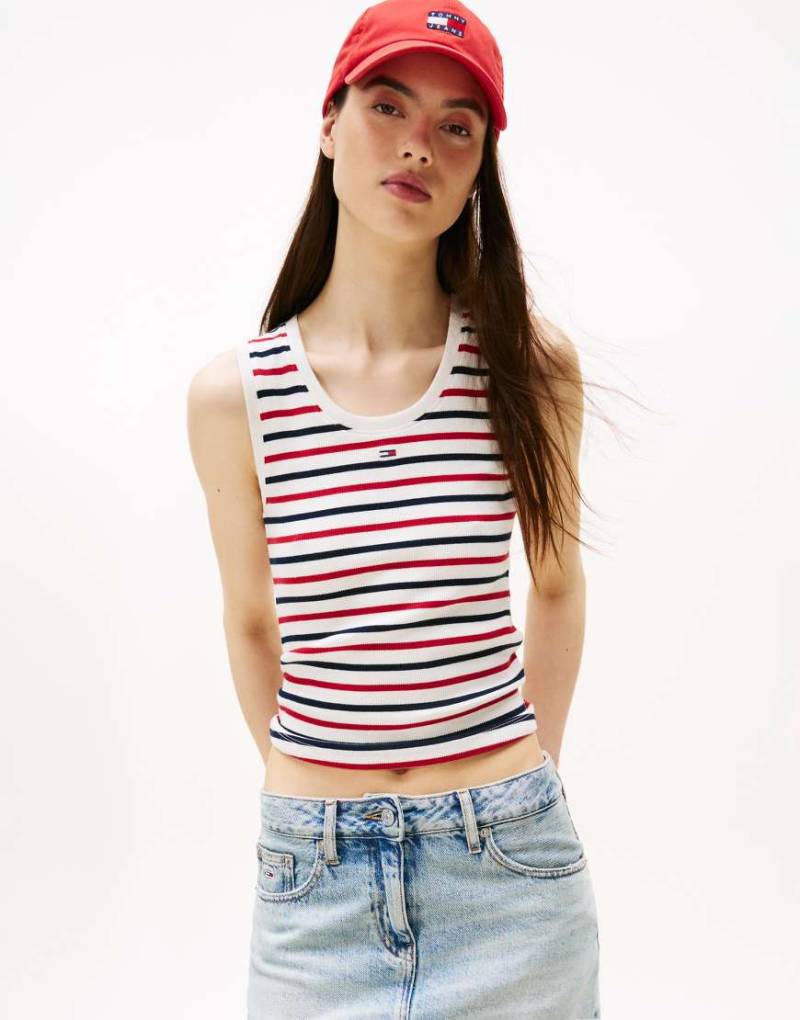 Tommy Jeans - Geripptes, gestreiftes Tanktop in Rot und Blau mit Logo-Bunt von Tommy Jeans