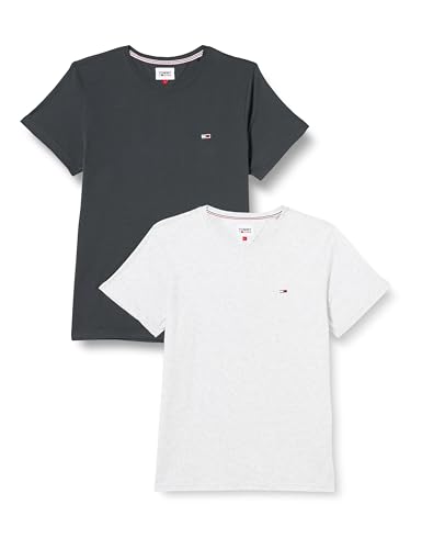 Tommy Jeans Herren 2er Pack T-Shirt Kurzarm Slim Jersey Slim Fit, Mehrfarbig (New Charcoal / Silver Grey Htr), XS von Tommy Jeans