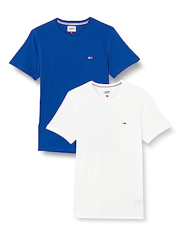 Tommy Jeans Herren 2er Pack T-Shirt Kurzarm Slim Jersey Slim Fit, Mehrfarbig (Ultra Blue / White), XS von Tommy Jeans