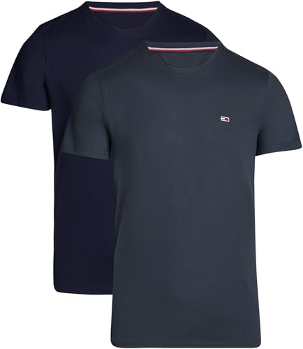 Tommy Jeans Herren 2er Pack T-Shirts Kurzarm aus Baumwolle, Blau (New Charcoal/Dark Night Navy), XS von Tommy Jeans