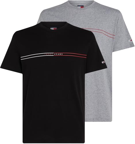 Tommy Jeans Herren 2er Pack T-Shirts Kurzarm aus Baumwolle, Mehrfarbig (Black/Grey Htr), XXL von Tommy Jeans