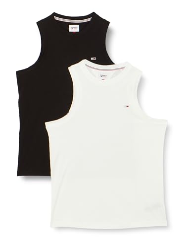 Tommy Jeans Herren 2er Pack Tank Tops Slim Fit, Mehrfarbig (White / Black), L von Tommy Jeans