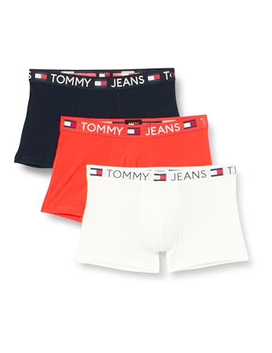 Tommy Jeans Herren 3er Pack Boxershorts Trunk Baumwolle mit Stretch, Mehrfarbig (Hot Heat/Whte/Drk Ngh Nvy), XXL von Tommy Jeans