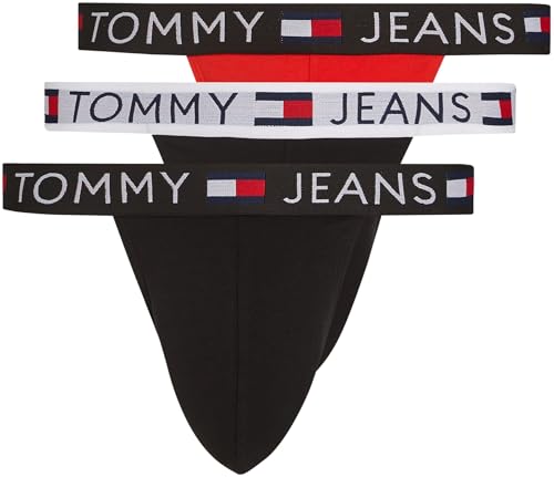 Tommy Jeans Herren 3er Pack Sportunterwäsche Jockstraps Baumwolle mit Stretch, Mehrfarbig (Blck/Hot Heat/Black), M von Tommy Jeans