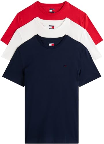 Tommy Jeans Herren 3er Pack T-Shirts Kurzarm aus Baumwolle, Mehrfarbig (Ecru/Dark Night Navy/Sphre Red), 3XL von Tommy Jeans