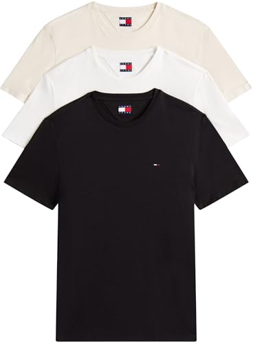 Tommy Jeans Herren 3er Pack T-Shirts Kurzarm aus Baumwolle, Mehrfarbig (Ecru/Desert Sand Dune/Black), XS von Tommy Jeans