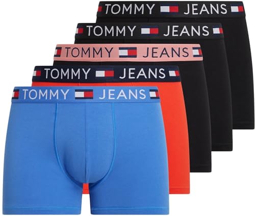 Tommy Jeans Herren 5er Pack Boxershorts Trunks Baumwolle mit Stretch, Mehrfarbig (Blk/Blk/Ht Heat/Empr Blu/Blk), S von Tommy Jeans