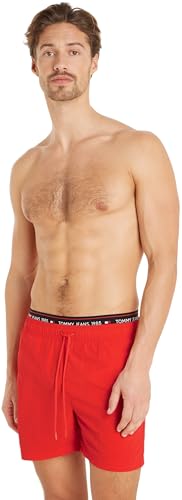 Tommy Jeans Herren Badeshorts Medium Drawstring Mittellang, Rot (Hot Heat), XXL von Tommy Jeans
