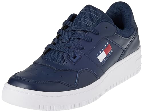 Tommy Jeans Herren Cupsole Sneaker Retro Basket Schuhe, Blau (Dark Night Navy), 45 EU von Tommy Jeans