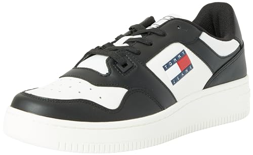 Tommy Jeans Herren Cupsole Sneaker Retro Basket Schuhe, Mehrfarbig (Black/Ecru), 40 EU von Tommy Hilfiger