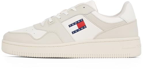 Tommy Jeans Herren Cupsole Sneaker Retro Basket Sportlich, Elfenbein (Ivory), 45 von Tommy Jeans