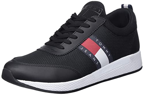 Tommy Jeans Herren Runner Sneaker Flexi Runner Sportschuhe, Schwarz (Black/White), 44 EU von Tommy Jeans