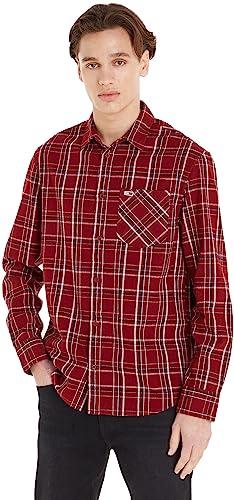 Tommy Jeans Herren Hemd Check Pocket Shirt Freizeithemd, Mehrfarbig (Rouge Check), L von Tommy Jeans