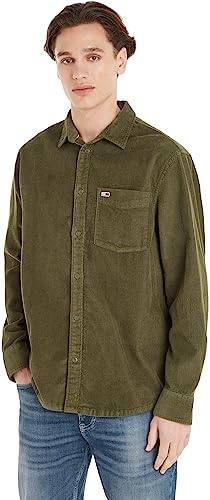 Tommy Jeans Herren Hemd Corduroy Shirt Freizeithemd, Grün (Drab Olive Green), L von Tommy Jeans