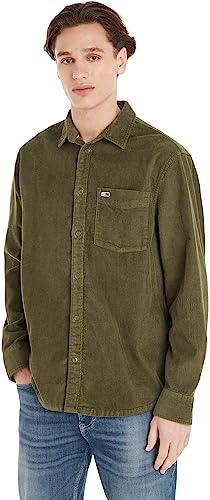 Tommy Jeans Herren Hemd Corduroy Shirt Freizeithemd, Grün (Drab Olive Green), S von Tommy Jeans