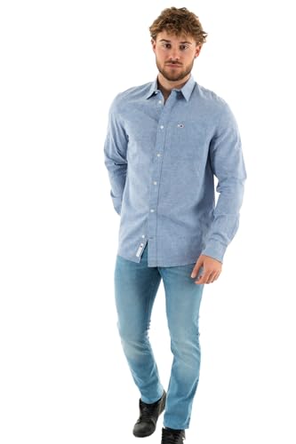 Tommy Jeans Herren Hemd Linen Blend Shirt Freizeithemd, Blau (Charmed), XS von Tommy Jeans