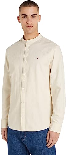 Tommy Jeans Herren Hemd Mao Flannel Shirt Langarm, Beige (Ancient White), S von Tommy Jeans