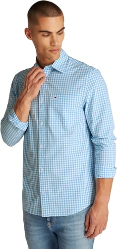 Tommy Jeans Herren Hemd Poplin Check Langarm, Mehrfarbig (Sugarplum Blue), XS von Tommy Jeans