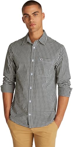 Tommy Jeans Herren Hemd Poplin Check Langarm, Schwarz (Black), XXL von Tommy Jeans