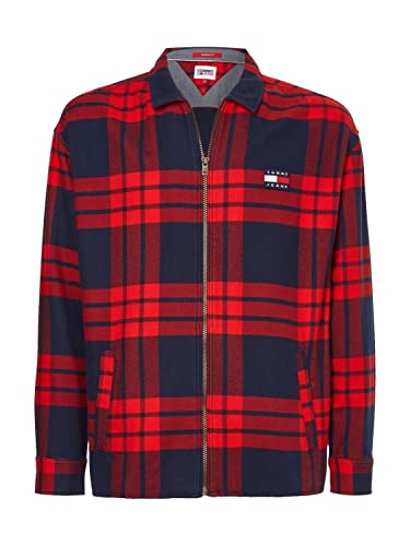 Tommy Jeans Herren Hemd TJM Buffalo Check Zip Overshirt deep Crimson rot/blau - M von Tommy Jeans