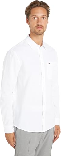 Tommy Jeans Herren Hemd Tjm Reg Linen Blend Shirt Freizeithemd, Weiß (White), M von Tommy Hilfiger