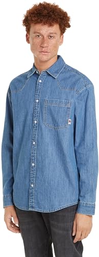 Tommy Jeans Herren Hemd Western Denim Shirt Freizeithemd, Blau (Mid Indigo), M von Tommy Jeans