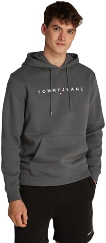 Tommy Jeans Herren Hoodie Linear Logo mit Kapuze, Grau (Washed Black), M von Tommy Jeans