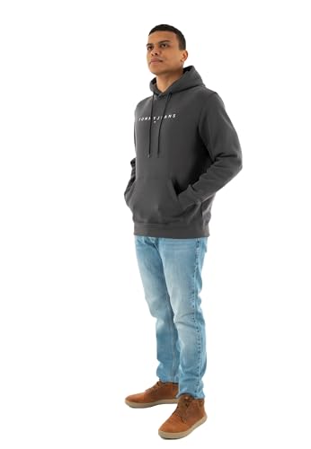 Tommy Jeans Herren Hoodie Linear Logo mit Kapuze, Grau (Washed Black), XXL von Tommy Jeans