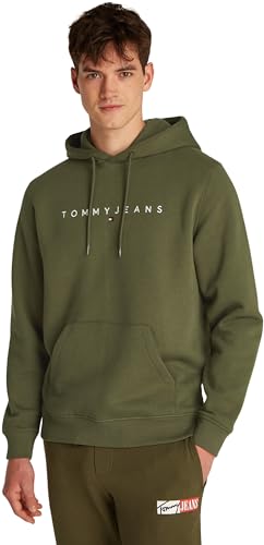 Tommy Jeans Herren Hoodie Linear Logo mit Kapuze, Grün (Fatigue Green), XXL von Tommy Jeans
