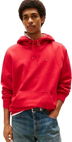Tommy Jeans Herren Hoodie Regular Fit Flag Fleece mit Kapuze, Rot (Sapphire Red), S von Tommy Jeans