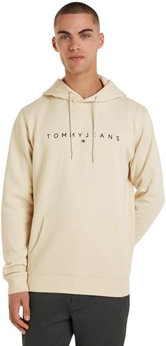 Tommy Jeans Herren Hoodie Regular Linear Logo mit Kapuze, Elfenbein (Newsprint), L von Tommy Hilfiger