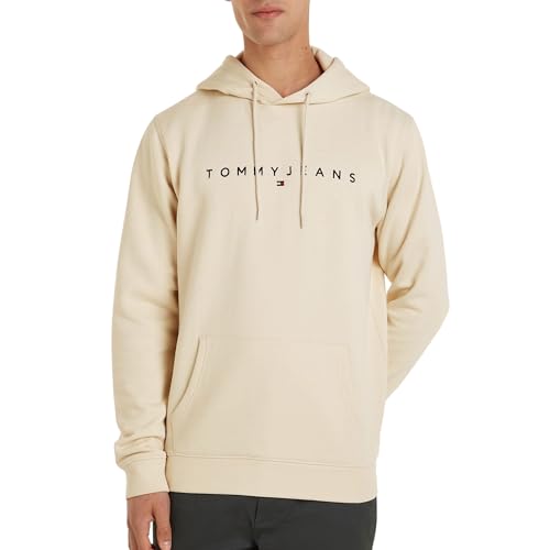 Tommy Jeans Herren Hoodie Regular Linear Logo mit Kapuze, Elfenbein (Newsprint), M von Tommy Hilfiger