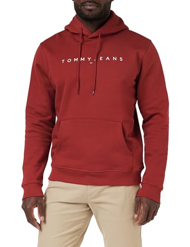 Tommy Jeans Herren Hoodie Regular Linear Logo mit Kapuze, Rot (Magma Red), XL von Tommy Jeans