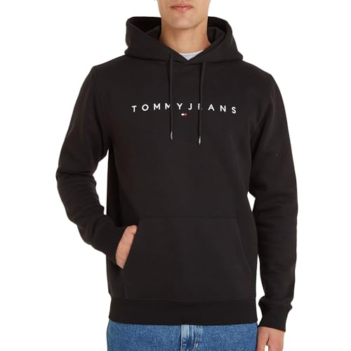 Tommy Jeans Herren Hoodie Regular Linear Logo mit Kapuze, Schwarz (Black), 5XL von Tommy Jeans