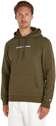 Tommy Jeans Herren Hoodie Regular Linear mit Kapuze, Grün (Drab Olive Green), S von Tommy Hilfiger