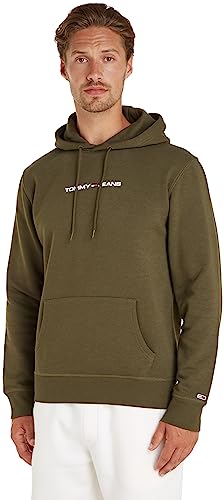 Tommy Jeans Herren Hoodie Regular Linear mit Kapuze, Grün (Drab Olive Green), XS von Tommy Jeans