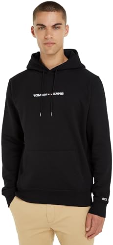 Tommy Jeans Herren Hoodie Regular Linear mit Kapuze, Schwarz (Black), L von Tommy Jeans