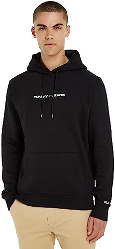 Tommy Jeans Herren Hoodie Regular Linear mit Kapuze, Schwarz (Black), XS von Tommy Jeans